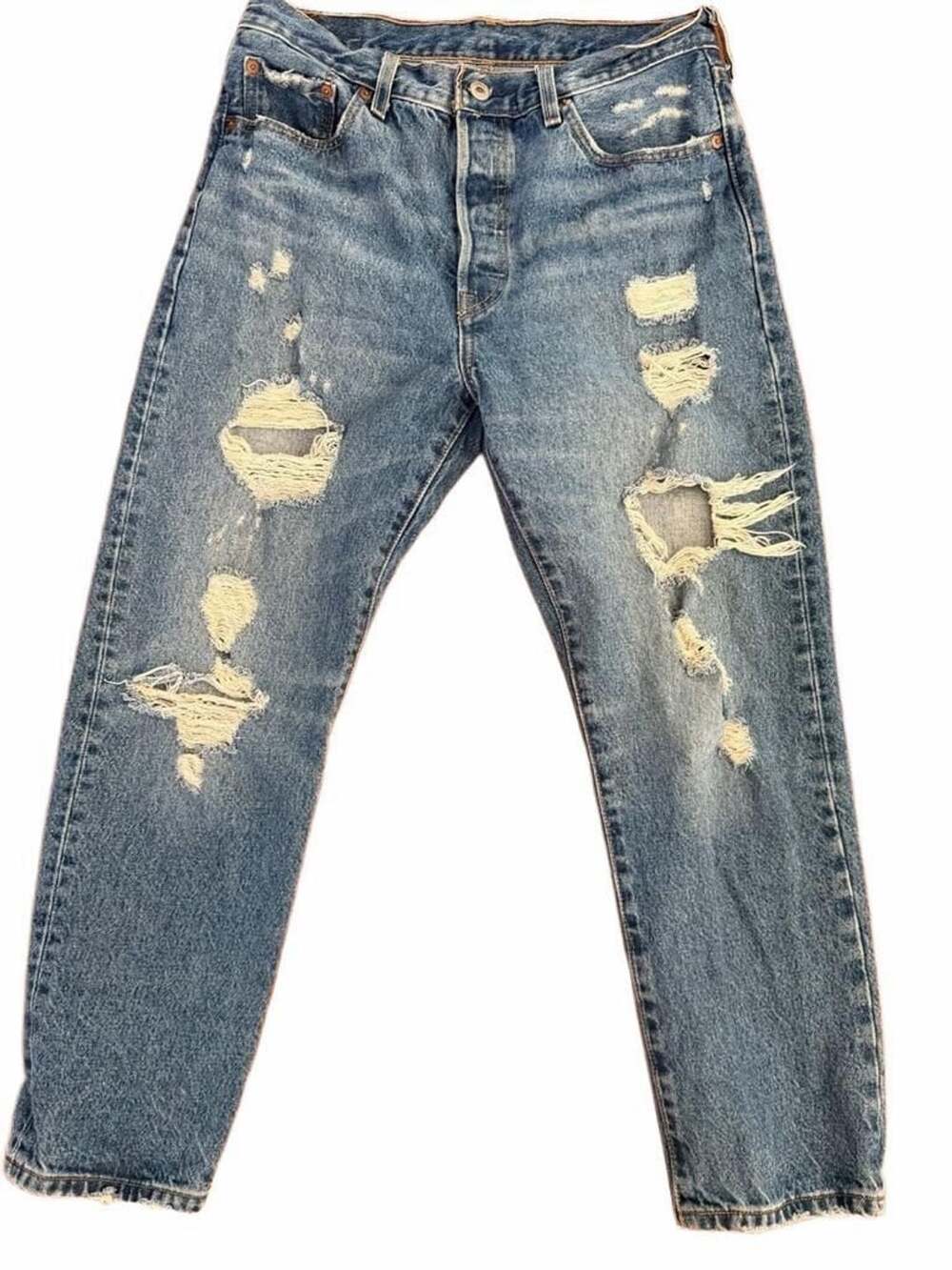 Levi's 501 Original Fit Medium Indigo Destructed Jeans